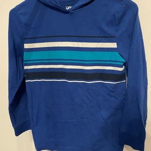 Urban Pipeline blue, long sleeve shirt, with a hood.